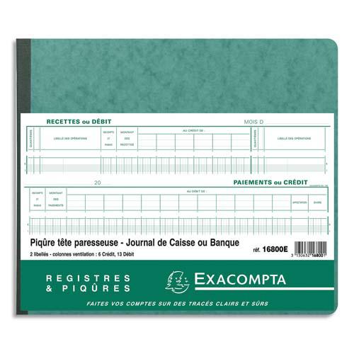 PIQÛRE JOURNAL DE CAISSE OU BANQUE - 27 X 32 CM - TETE PARESSEUSE - 6 CREDIT 13 DEBIT 31 LIGNES - 80 PAGES
