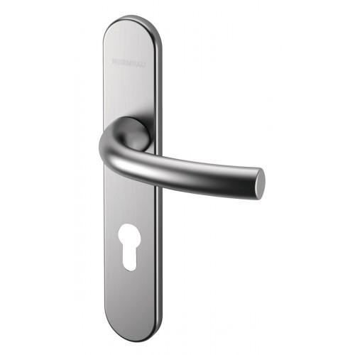 POIGNÉES DE PORTE DOUBLES SUR PLAQUES - ARCADE - ALUMINIUM - CLÉ I - ARGENT NORMBAU