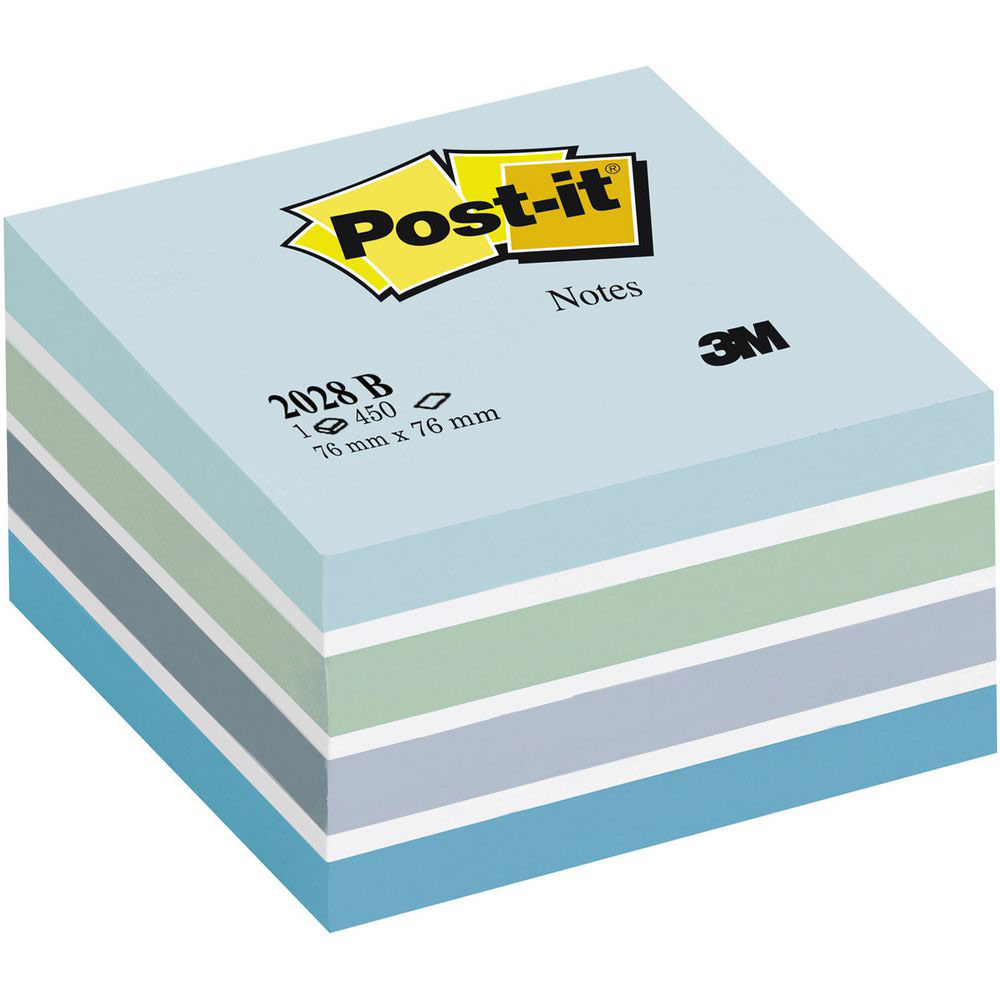 POST-IT BLOC CUBE AQUARELLE 7.6 X 7.6 CM 450 FEUILLES COLORIS BLEU