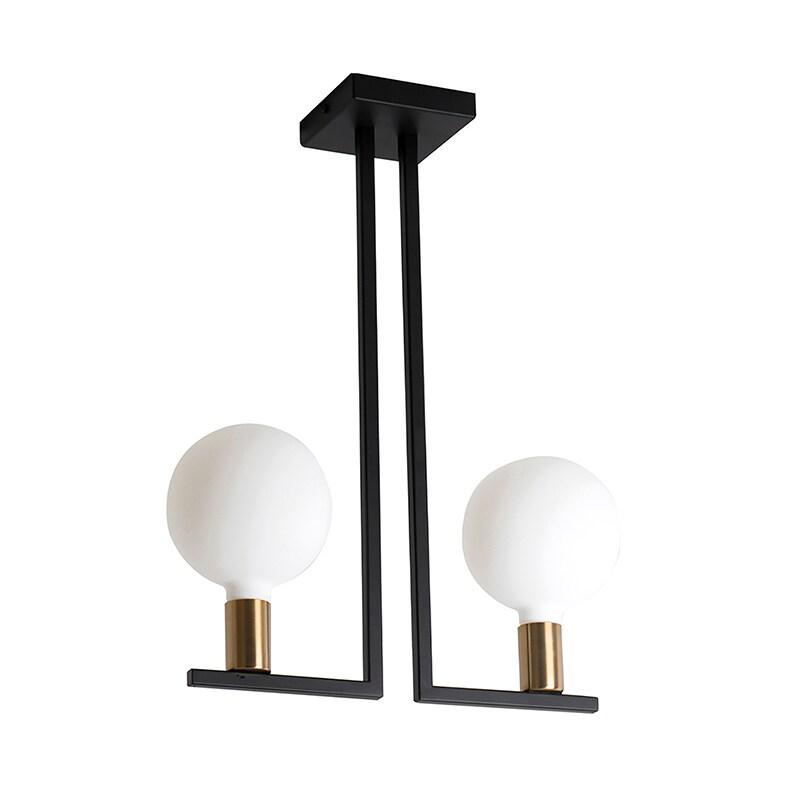 ROSSINI ILLUMINAZIONE Plafonnier Twin Avec Raccordement E27 Pour Intérieur - Structure Noir Et Laiton Satiné 75W Ip20 - Design Décoratif - Groupe R_0