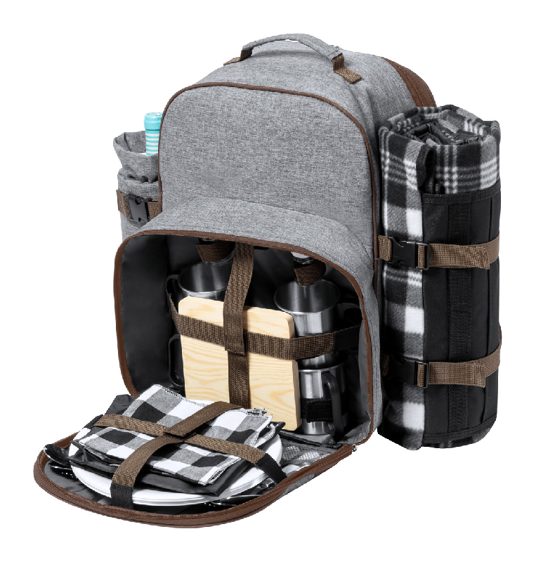 Sac à dos pique-nique isotherme en polyester 600D RPET - Set vaisselle 4 personnes et couverture incluse_0