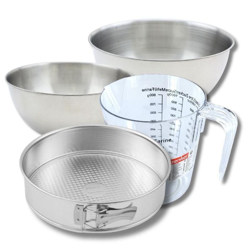 Set pâtisserie avec moule à manqué 26,3 cm, 2 bols à mixer, verre mesureur et spatule Zenker - gris inox 3176239937633_0