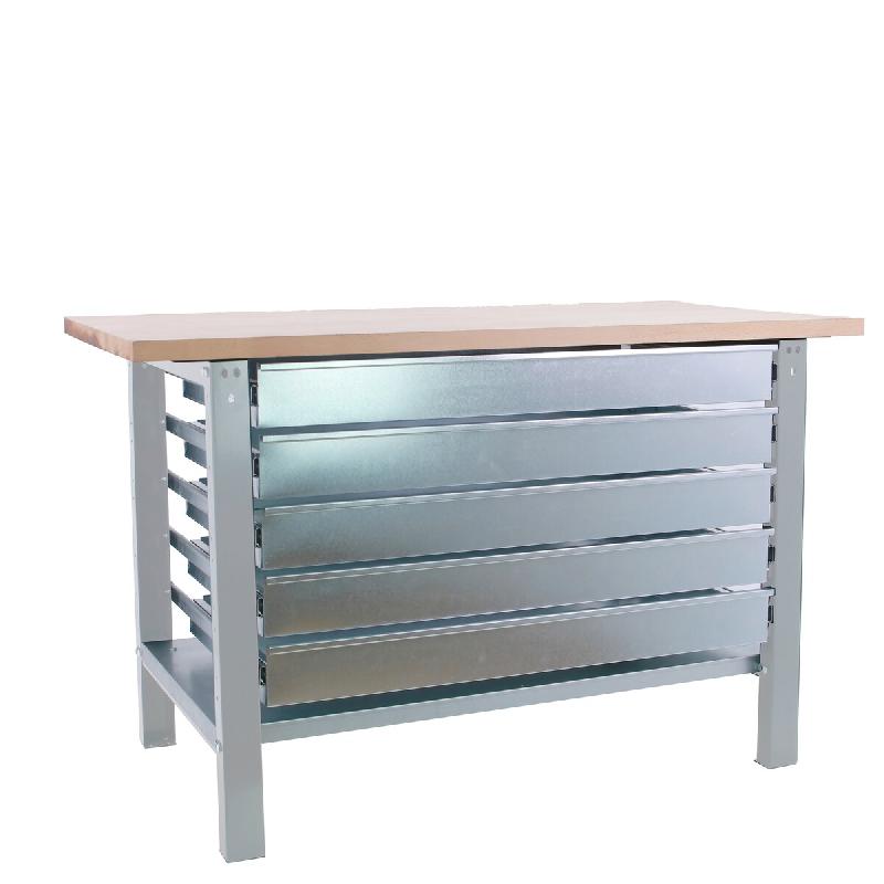 SimonRack Établi industriel avec 5 tiroirs, 1800x750 mm, plateau en bois lamellé 32 mm, charge 1000 kg, Gris - BT-6 PRO - gris métal 8425437125140_0