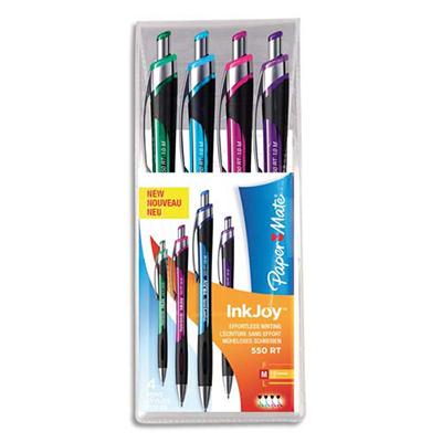STYLOS BILLE PAPERMATE INKJOY550 RETRACTABLE - POCHETTE DE 4 - COLORIS ASSORTIS FUN