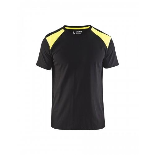 T-SHIRT DE TRAVAIL BICOLORE 100% COTON 3379 - NOIR ET JAUNE FLUO - S BLAKLADER