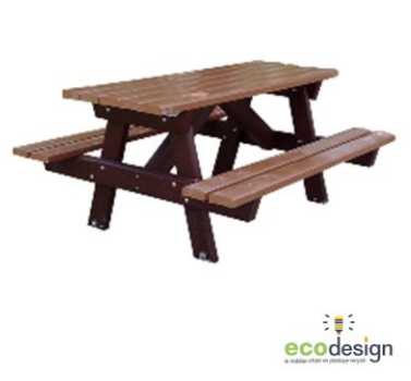 Table de pique-nique forestière en plastique recyclé - 180x76 cm - Coloris Marron Rustikal_0