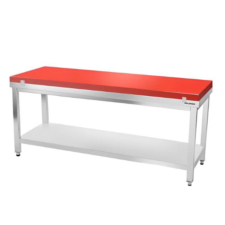 Table de travail en inox 2000x700 mm avec plaque de découpe rouge PREMIUM - GOLDINOX - gris inox 3701770841035_0