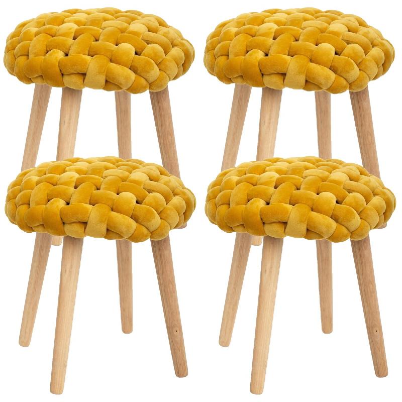 Wellhome Set de 4 tabourets en maille tricotée Well Home couleur moutarde - jaune JJ1299_0