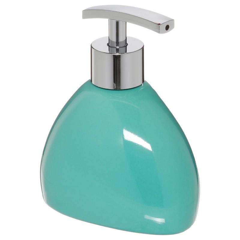 Distributeur de savon galet 14 cm turquoise - Paris Prix - en céramique robuste avec entretien facile_0