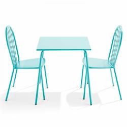 Oviala Business Ensemble table de jardin bistrot et 2 chaises en acier turquoise - Oviala - bleu acier 109461_0