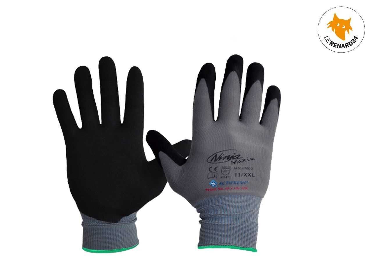 Gants de protection Ninja Maxim - RENARD 10919 - Revêtement nitrile respirant, haute résistance à l'abrasion, CE CAT II_0