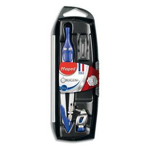 Maped coffret compas origin 3 pièces, compas mine+1 bague universelle+1 étui mines assortis bleu ou rouge_0