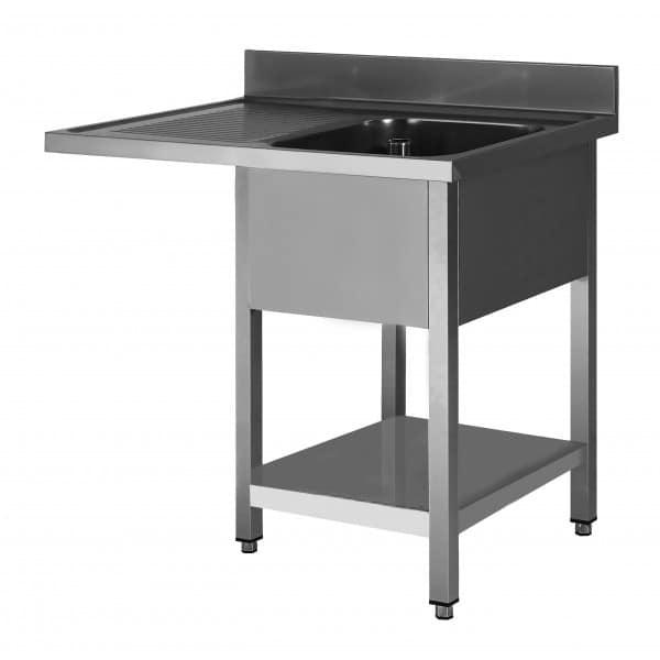 Plonge soudée sur pieds carré pour lave-vaisselle, avec étagère, inox ferritique, 1 bac, longueur 1400 mm (Position bac: Droite - Réf F-SPLV147-1BD-ET_0
