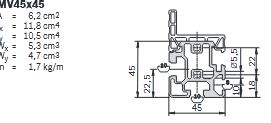 Profilé aluminium de section MV45x45 - Pour convoyage EcoFlow - Aluminium anodisé_0