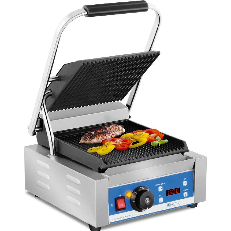 Royal Catering - Royal Catering Grill Electrique Machine à Panini Nervurée RCKG-2200-GY (1800W, striée, plaques de cuisson : fonte d'acier - 425092_0