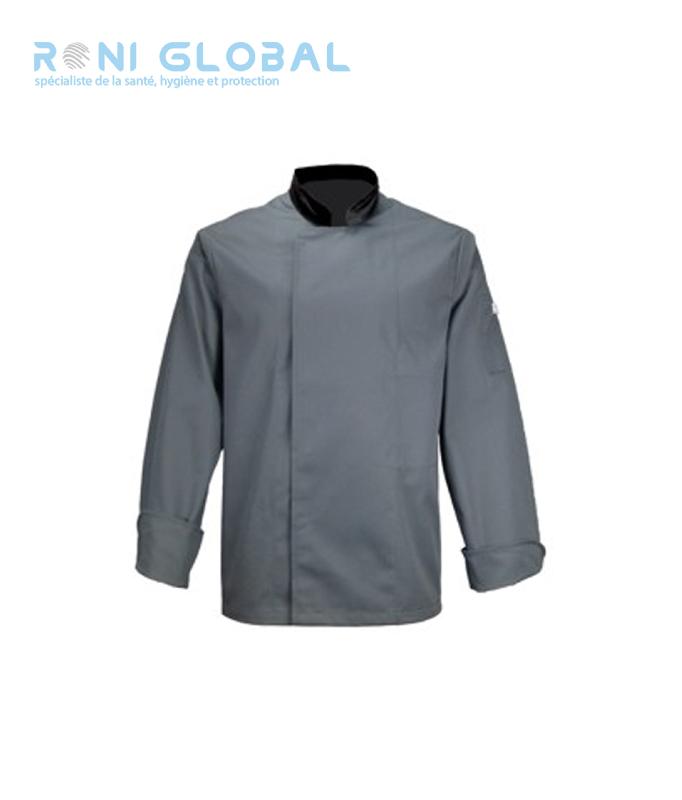 Veste de cuisine manches longues gris/noir en coton/polyester - double boutonnage - PBV Ref: 16BGN_0