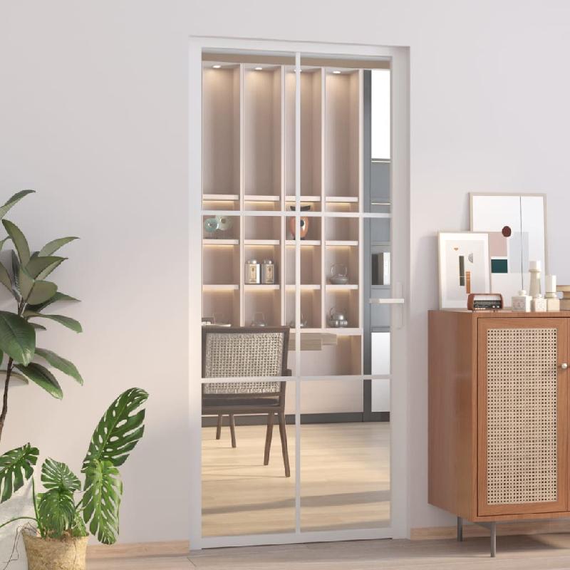 Vidaxl porte intérieure 93x201,5 cm blanc verre esg et aluminium 350574_0