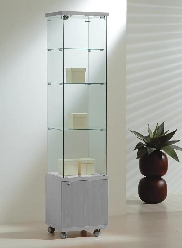 Vitrine colonne 4/18LMVA - rangement, éclairage, 3 tablettes amovibles - gris_0