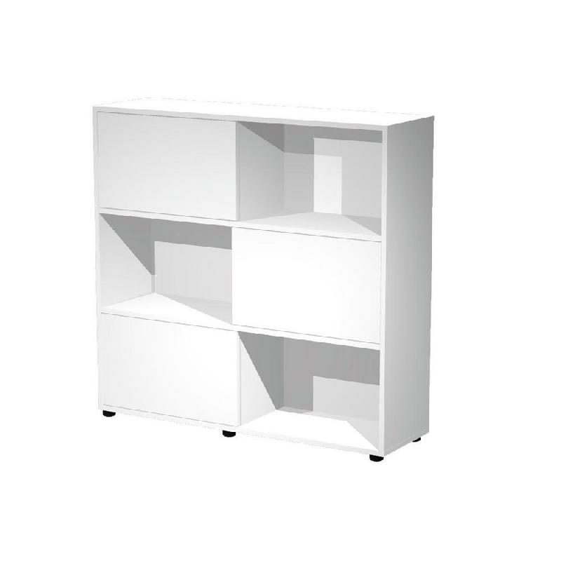 BIBLIOTHEQUE SVENJA - 6 CASES AVEC 3 PORTES COULISSANTES - L. 120 X H. 116-2 CM - BLANC