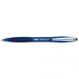 BIC STYLO BILLE ATLANTIS PREMIUM RÉTRACTABLE ET RECHARGEABLE AVEC GRIP, POINTE MOYENNE, ENCRE BLEUE