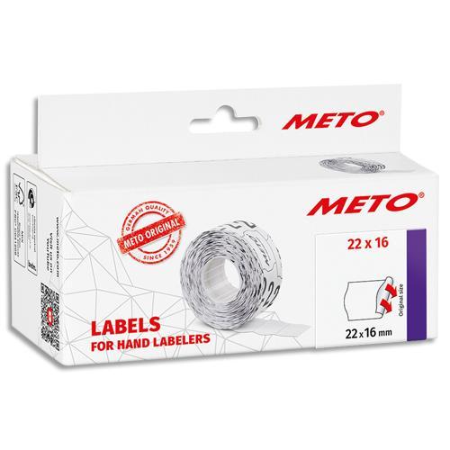 BOITE DE 6 ROULEAUX ETIQUETTES METO - 22X16MM - BLANCHES SINUSOÏDALES ADHESIF PERMANENT