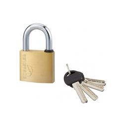 Cadenas à clé Reverso, laiton, extérieur, anse acier, 50mm, 4 clés - THIRARD - doré 3150261610504_0