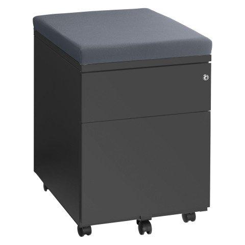 CAISSON MOBILE MÉTAL 2 TIROIRS ANTHRACITE AVEC COUSSIN GRIS