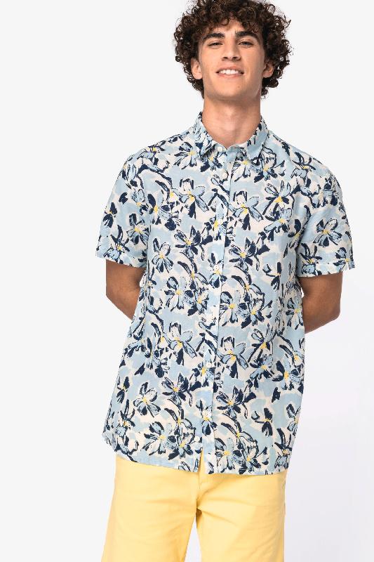 Chemise écoresponsable imprimé végétal homme - Native Spirit - Réf : NS530 - Lin et coton biologique_0
