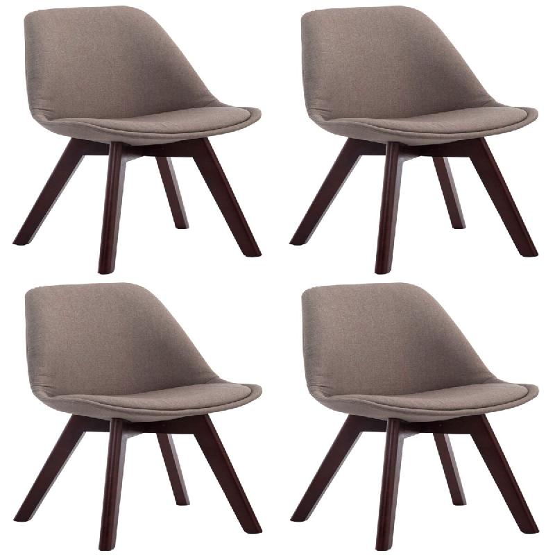 Décoshop26 - Lot de 4 chaises de salle à manger design scandinave en tissu taupe et piètement à 4 pieds en bois foncé 10_0008563 - Bois massif 30_0