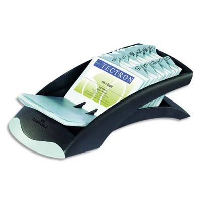 FICHIER LINEAIRE VISIFIX DESK POUR CARTE DE VISITES - EQUIPE DE 100 POCHETTES POUR 200 CARTES - COLORIS NOIR ET GRIS
