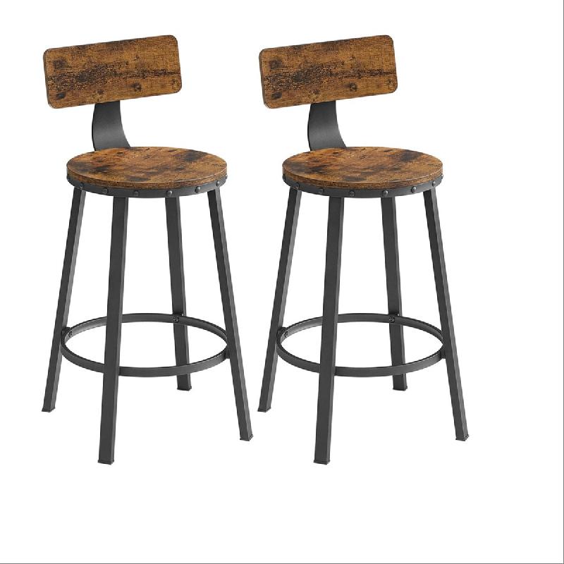 Helloshop26 - Lot de 2 chaises de bar tabourets hauts avec dossier siège de cuisine cadre en acier montage facile siège de 60 cm de 12_0006192 - 300_0