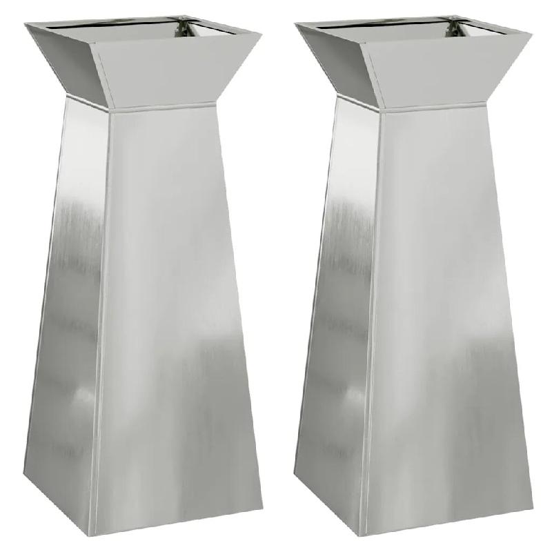 Helloshop26 - Lot de 2 jardinières à pilier design moderne extérieur 40 x 40 x 100 cm en matériaux durables argent 02_0052421 - 3000237409642_0