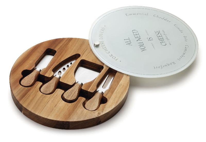 Jeu de couteaux pour le fromage - Plateau en verre et bois d'acacia - LACOR_0