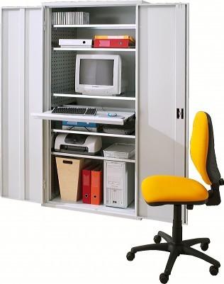 ARMOIRE MÉTAL MULTIMÉDIA PORTE PLIANTE TABLETTE EXTRACTIBLE COLORIS GRIS - MANUTAN COLLECTIVITÉS