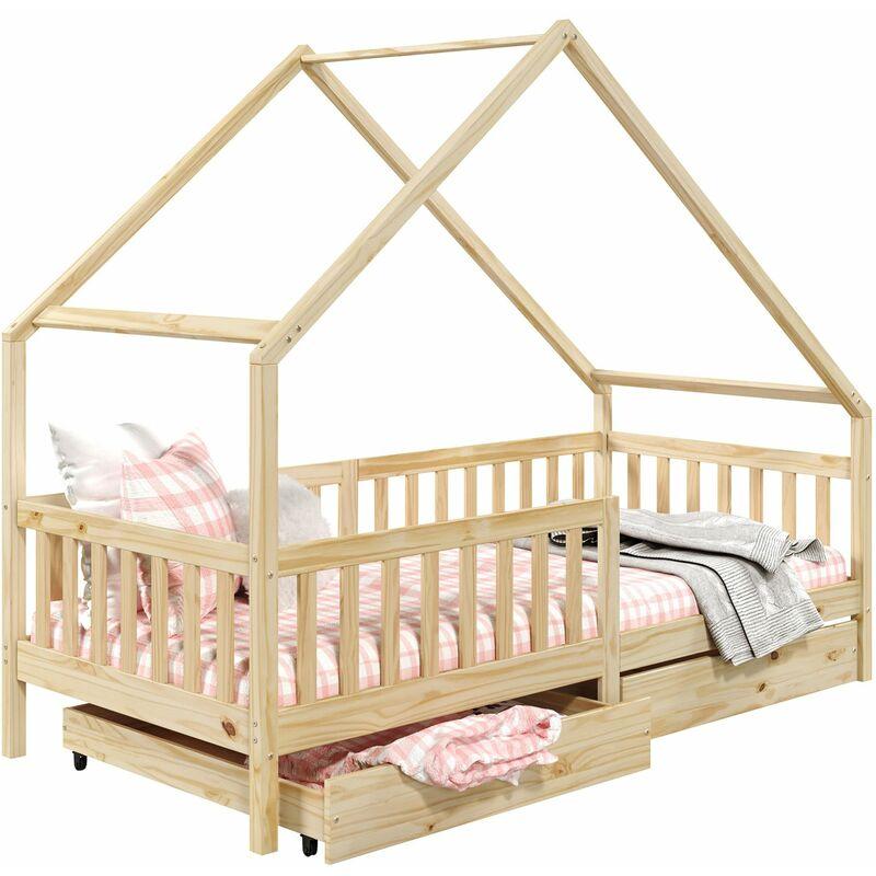 Lit Cabane Enfant CORA En Bois Pin Massif - 90x190 Cm - Style Montessori - Blanc