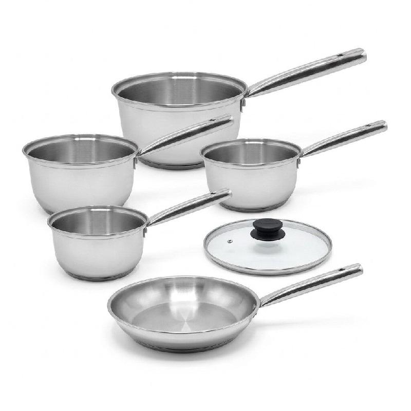 Lot de 4 casseroles 16/18/20/22 cm et poêle en inox 24 cm avec couvercle Fackelmann Rhona - gris inox 3176239913286_0