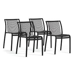 RATTATAN Set de 4 chaises en polypropylène empilables pour extérieur et jardin, bar et restaurant, structure robuste et légère - Olimpia - Noir -_0