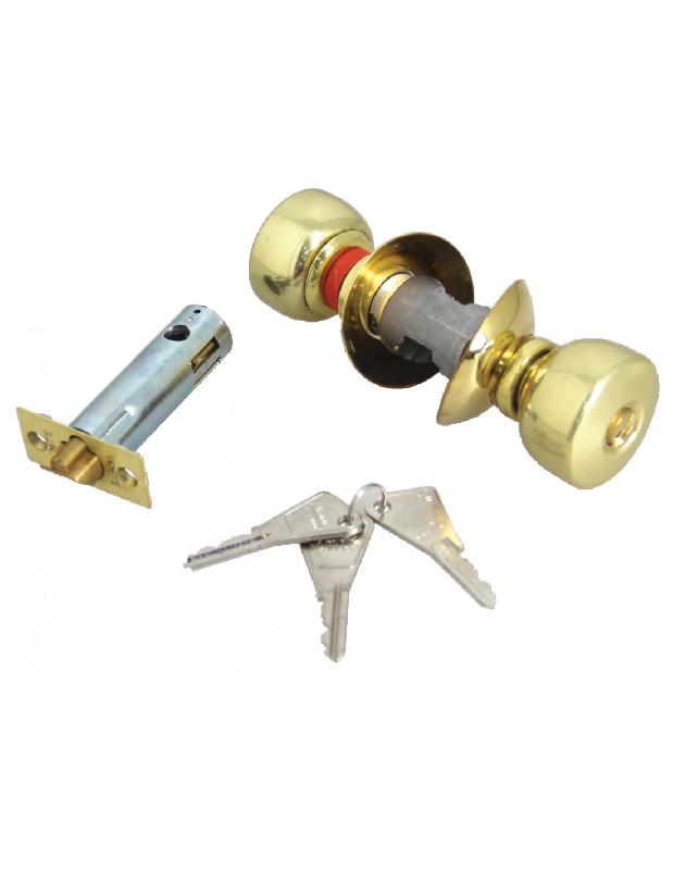 SERRURE TUBULAIRE N1 CYLINDRE LONGUEUR 63,5MM BOUTON STANDARD LAITON POLI + 3 CLÉS - VACHETTE - 19244000