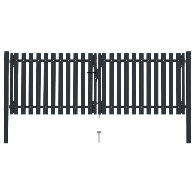 Vidaxl portail de clôture à double porte acier 306x125 cm anthracite 146350_0