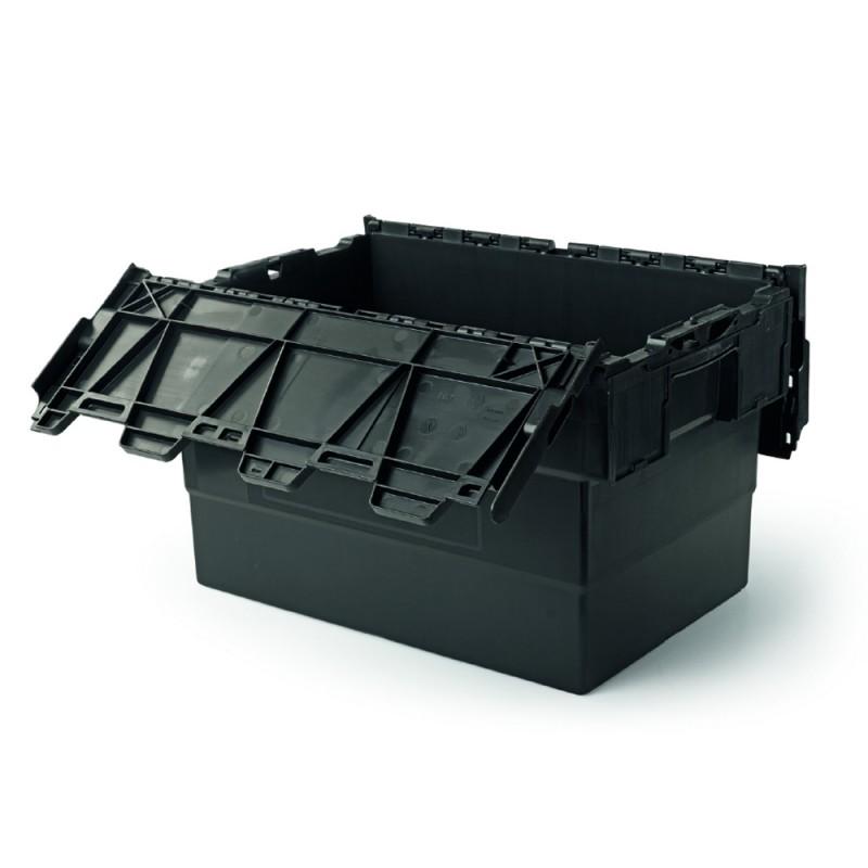 Bac gerbable emboîtable Integra noir 64L - polypropylène recyclé - 600x400x350 mm_0