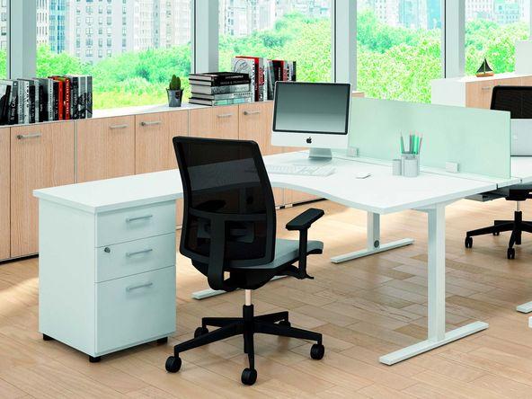 Bureau d'angle compact Alérion avec caisson porteur - 6 teintes de plateau - Pieds métalliques blancs ou gris_0