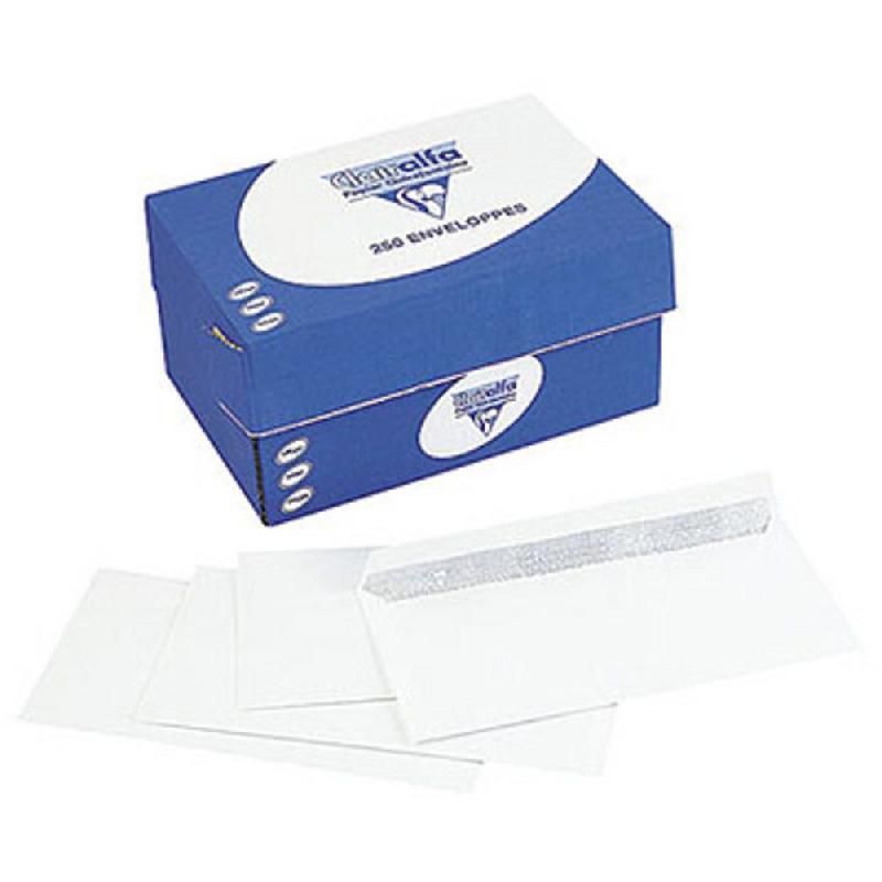 CLAIREFONTAINE BOITE DE 250 ENVELOPPES SANS FENÊTRE CLAIRALFA - AUTO-ADHESIVES - 11 X22 CM (90 G/M²) - COULEUR BLANC