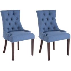Décoshop26 - Lot de 2 chaises de salle à manger avec boutons décoratives assise en tissu bleu pieds marron foncé 10_0001516 - marron 3000250518635_0