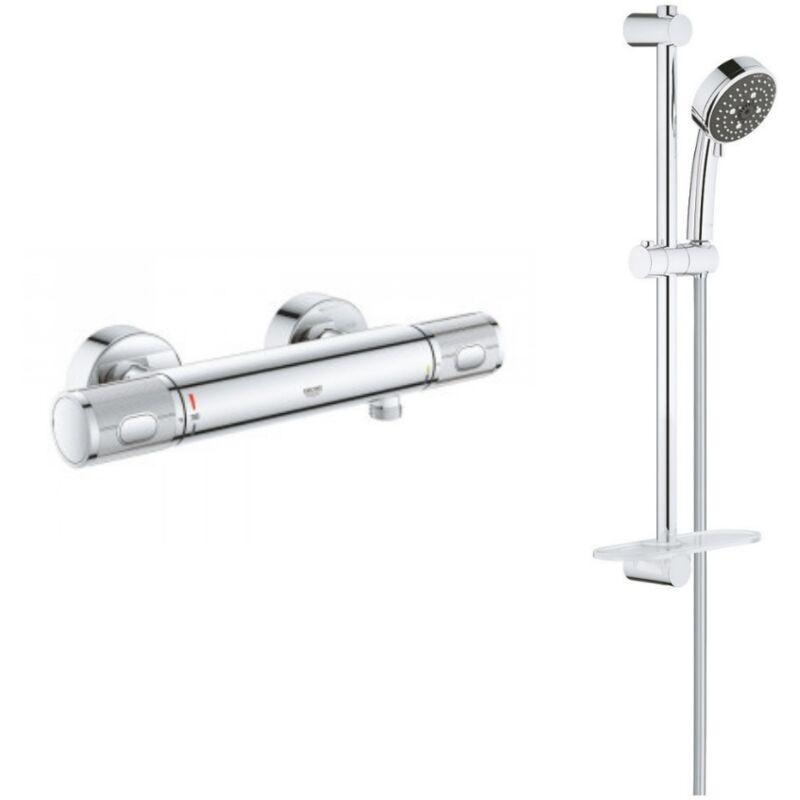 MITIGEUR THERMOSTATIQUE DE DOUCHE MURAL PRECISION FEEL THM + ENSEMBLE DE DOUCHE 4 JETS AVEC