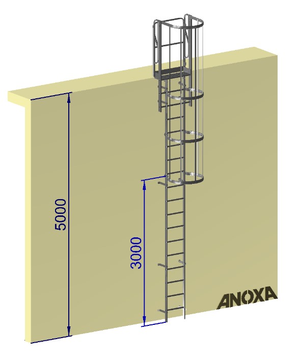 Kit échelle à crinoline en aluminium - Hauteur 5000mm - Sortie de face - NF E85 016_0