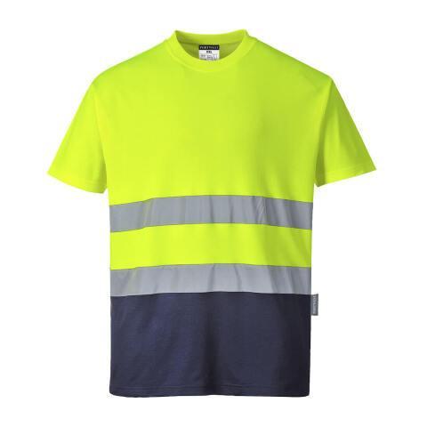 LOT DE 2 - PORTWEST S173 T-SHIRT COTON BICOLORE JAUNE/MARINE - TAILLE XS