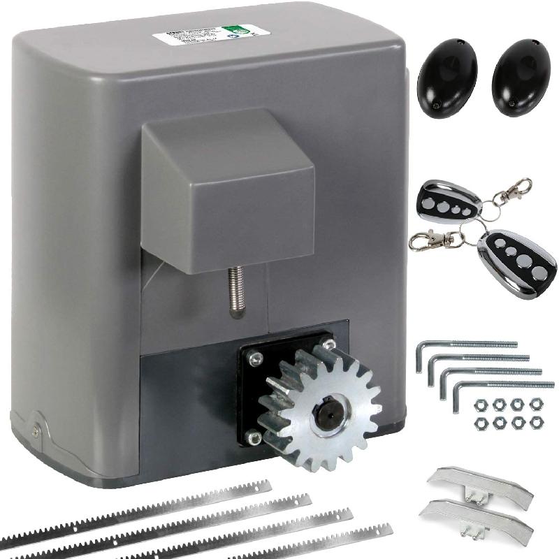 MOTORISATION POUR PORTAIL COULISSANT KIT 2 TÉLÉCOMMANDES PORTÉE ENV 30 M ET CRÉMAILLÈRES INCLUSES MAX 600 KG 180 WATTS OUVRE PORTAIL AUTOMATIQUE MOTEUR DES PORTES COULISSANTES 01_0000398_0