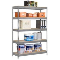 PROREGAL Étagère pour charges lourdes WOOD YETI LIGHT FIVE | HxLxP 200x100x45cm | Charge du compartiment 300kg | Galvanisé - argenté métal PR_RS31-03_0