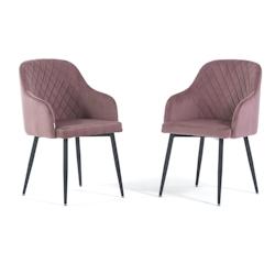 RATTATAN Lot de 2 chaises en velours d’intérieur, dossier haut, pieds en métal, idéales pour cuisine, salle à manger, bar, restaurant – Rose/G_0
