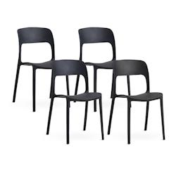 RATTATAN Lot de 4 chaises empilables en polypropylène avec fibre de verre pour jardin ou intérieur, hydrofuges et résistantes, design moderne – B_0